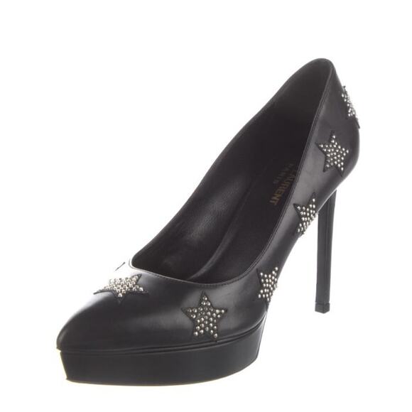 Saint Laurent Paris 38 / 8 Heels Black Leather Star Studded Pumps Stilletos - Picture 2 of 8